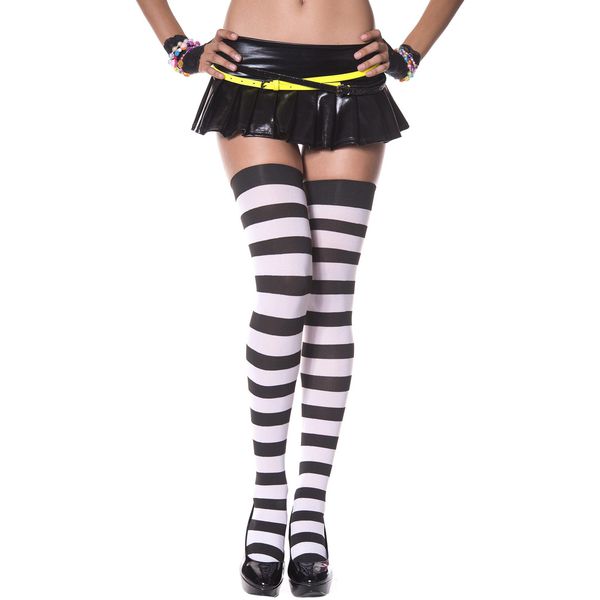 Black And White Striped Thigh High Socks Support Custom Privat